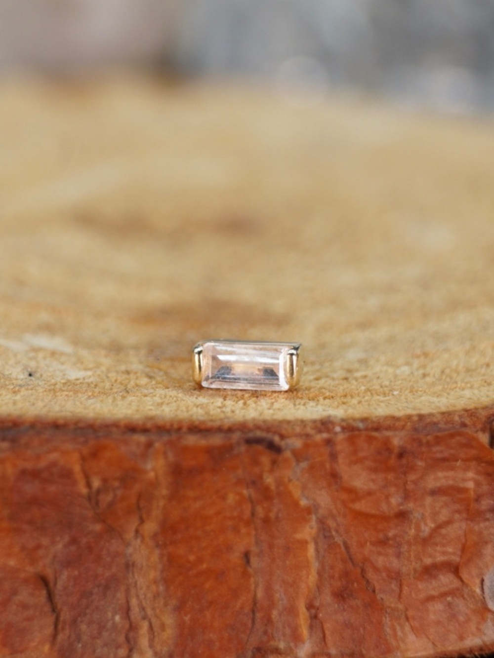 14k Sold Gold & Swarovski Crystal Baguette Threadless end Stud